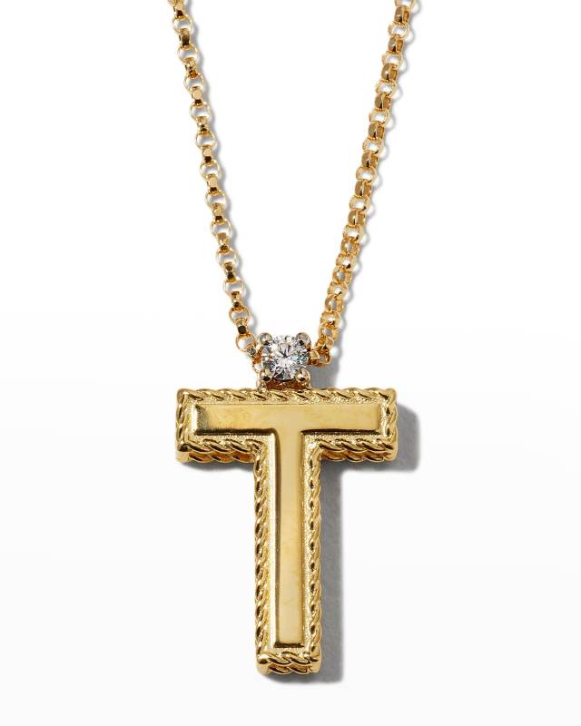 Princess 18K Yellow Gold Diamond Initial Necklace, T